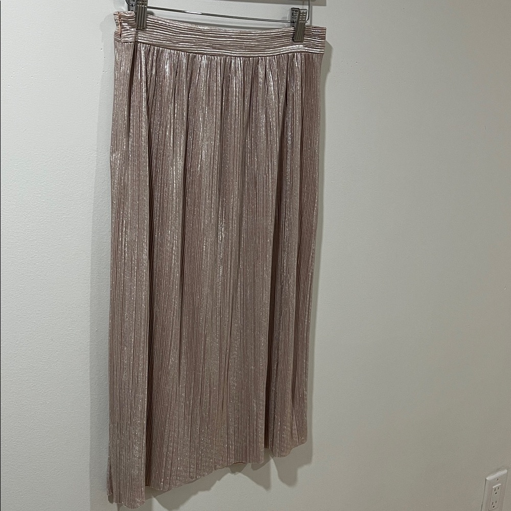 Women’s Pleated Midi Skirt Pink Shimmer Skirt Sz 4 Party Formal Sparkle Glitz